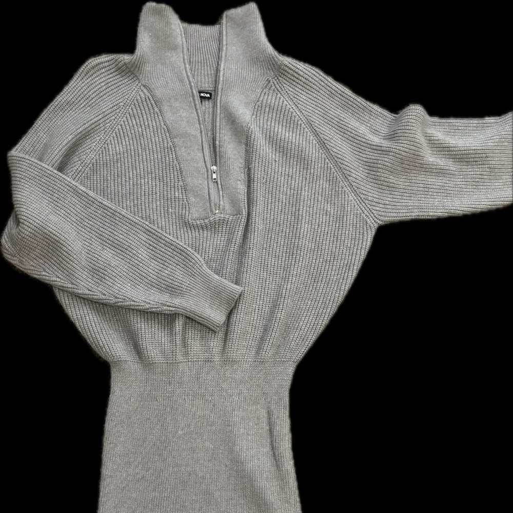 Fashion Nova Gray Knit Zipper Dress